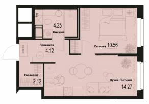 ЖК «ID Murino III», планировка 1-комнатной квартиры, 35.32 м²