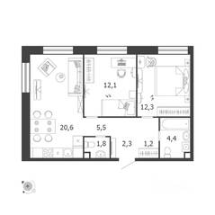 ЖК «Жилой квартал Shagal», планировка 2-комнатной квартиры, 60.20 м²
