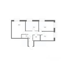 ЖК «Парусная 1», планировка 3-комнатной квартиры, 79.00 м²