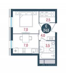 ЖК «Русич Кантемировский», планировка студии, 24.00 м²