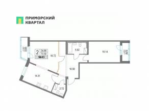 ЖК «Приморский квартал», планировка 2-комнатной квартиры, 73.50 м²