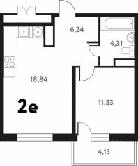 ЖК «Южное Пушкино», планировка 2-комнатной квартиры, 41.48 м²