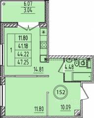 МЖК «Образцовый квартал 14», планировка 1-комнатной квартиры, 41.18 м²