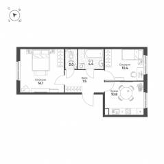 ЖК «Клюква.Парк», планировка 2-комнатной квартиры, 51.20 м²