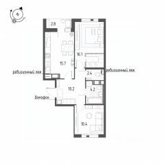 ЖК «Монография», планировка 2-комнатной квартиры, 60.40 м²