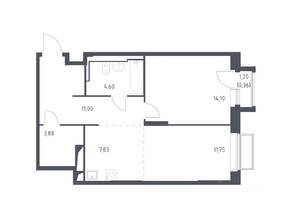 ЖК «Долина Яузы», планировка 1-комнатной квартиры, 53.70 м²