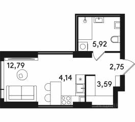 ЖК «Solos», планировка 1-комнатной квартиры, 29.19 м²