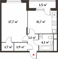 ЖК Миниполис «Восемь кленов», планировка 1-комнатной квартиры, 40.30 м²