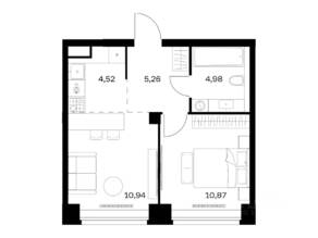 ЖК «Nova», планировка 1-комнатной квартиры, 36.57 м²