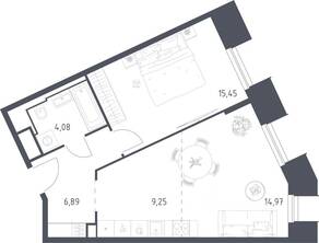 Апарт-комплекс «Sky Sputnik», планировка 1-комнатной квартиры, 50.64 м²