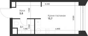 ЖК «Voice Towers», планировка студии, 22.60 м²