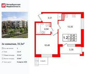 МЖК «Универ Сити», планировка 1-комнатной квартиры, 35.30 м²