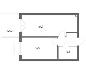 ЖК «Парусная 1», планировка 1-комнатной квартиры, 47.40 м²