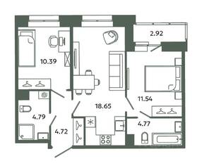 ЖК «Загляденье», планировка 2-комнатной квартиры, 54.86 м²