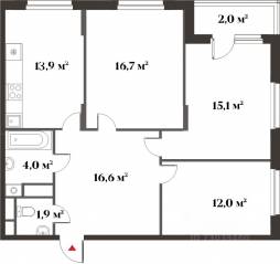 ЖК Миниполис «Восемь кленов», планировка 3-комнатной квартиры, 80.20 м²