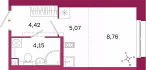 ЖК «Дом на Курской», планировка студии, 22.40 м²