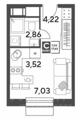 ЖК Арт-квартал «Публицист», планировка студии, 17.63 м²