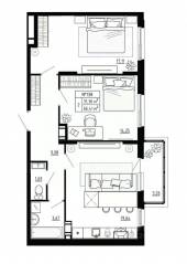 МЖК «Аннино Сити», планировка 2-комнатной квартиры, 66.41 м²