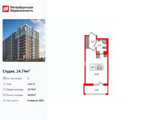 ЖК «Астра Континенталь», планировка студии, 24.74 м²