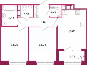 ЖК «Дом на Курской», планировка 2-комнатной квартиры, 60.26 м²