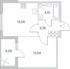 МЖК «Любоград», планировка 1-комнатной квартиры, 35.94 м²