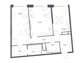 ЖК «Квартал на воде», планировка 2-комнатной квартиры, 76.63 м²