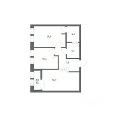 ЖК «NEWПИТЕР», планировка 2-комнатной квартиры, 58.58 м²