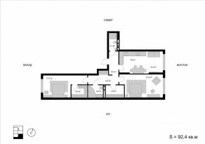 ЖК «Мытищи-Сити», планировка 3-комнатной квартиры, 92.40 м²