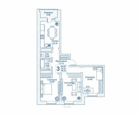 ЖК «Новоград Монино», планировка 3-комнатной квартиры, 78.50 м²