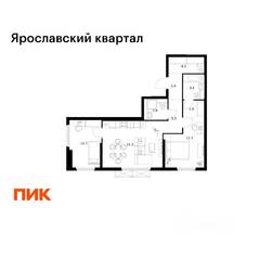 ЖК «Ярославский квартал», планировка 2-комнатной квартиры, 63.60 м²