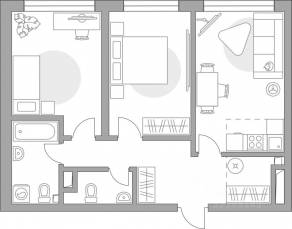 ЖК «Тринити-3», планировка 3-комнатной квартиры, 62.45 м²