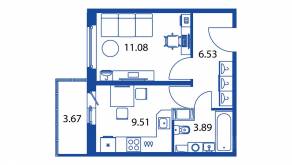 ЖК «Полис ЛАВрики», планировка 1-комнатной квартиры, 30.40 м²