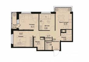 ЖК «ID Murino III», планировка 3-комнатной квартиры, 59.01 м²