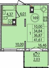 МЖК «Образцовый квартал 15», планировка 1-комнатной квартиры, 34.84 м²