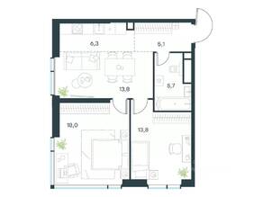 ЖК «Level Мичуринский», планировка 3-комнатной квартиры, 62.70 м²