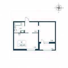 ЖК «Расцветай в Янино», планировка 1-комнатной квартиры, 45.90 м²