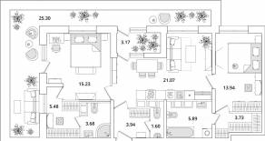 ЖК «БелАрт», планировка 2-комнатной квартиры, 83.10 м²