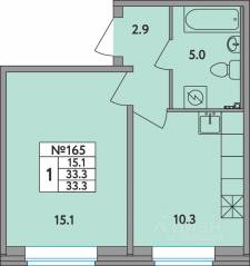 ЖК «Удача», планировка 1-комнатной квартиры, 33.30 м²