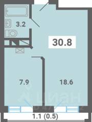 МЖК «Южная Долина», планировка 1-комнатной квартиры, 30.80 м²