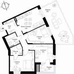 МЖК «Экография», планировка 3-комнатной квартиры, 69.20 м²