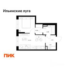 ЖК «Ильинские луга», планировка 1-комнатной квартиры, 32.33 м²
