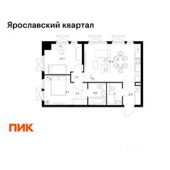 ЖК «Ярославский квартал», планировка 2-комнатной квартиры, 57.20 м²