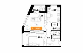 ЖК «Планерный квартал», планировка 2-комнатной квартиры, 56.07 м²