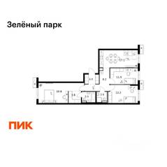 ЖК «Зеленый парк», планировка 3-комнатной квартиры, 82.00 м²