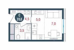 ЖК «Русич Кантемировский», планировка студии, 20.00 м²