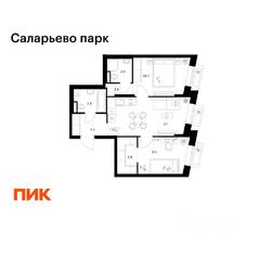 ЖК «Саларьево парк», планировка 2-комнатной квартиры, 53.60 м²