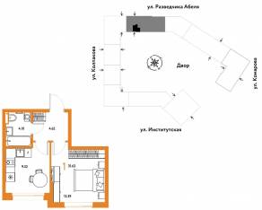 ЖК «Страна.Парковая», планировка 1-комнатной квартиры, 31.63 м²
