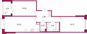 ЖК «Дом на Курской», планировка 2-комнатной квартиры, 65.75 м²
