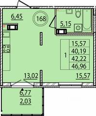 МЖК «Образцовый квартал 15», планировка 1-комнатной квартиры, 40.19 м²