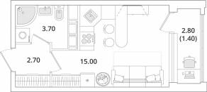 ЖК «Тайм Сквер», планировка студии, 22.70 м²